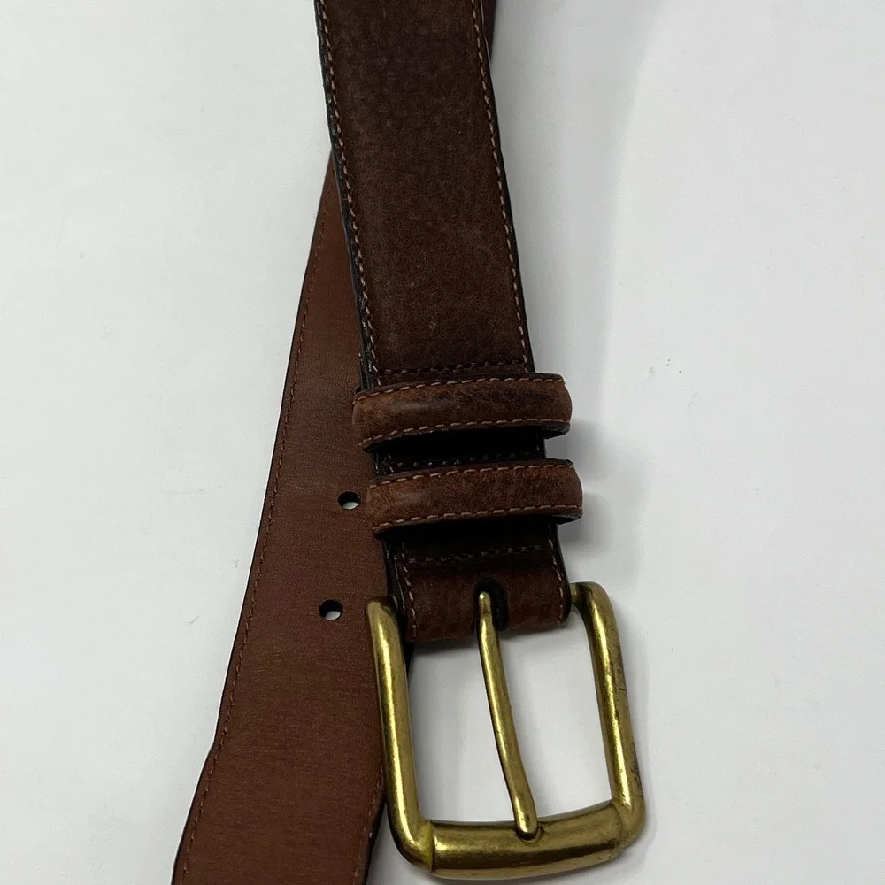 Vintage Brighton Brown Textured Leather Belt Brass Buckle Women's‎ Size 32